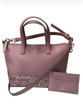 kate spade Greta Court Ina Glitter Dusty Peony mini Satchel with Cardholder
